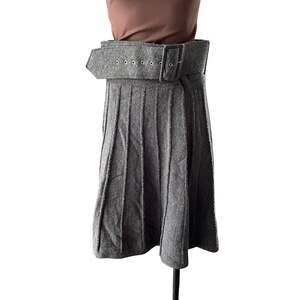 Lapis Gray Wool Pleated Skirt w/Belt: Y2K, 2000s